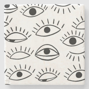 Doodle eye, creative seamless pattern. stone coaster