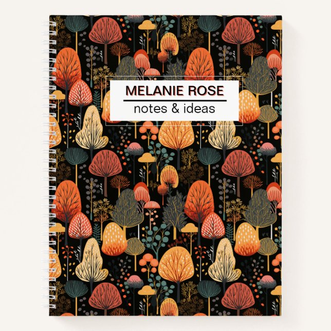 Doodle Fall Forest Pattern | Custom Notebook (Front)