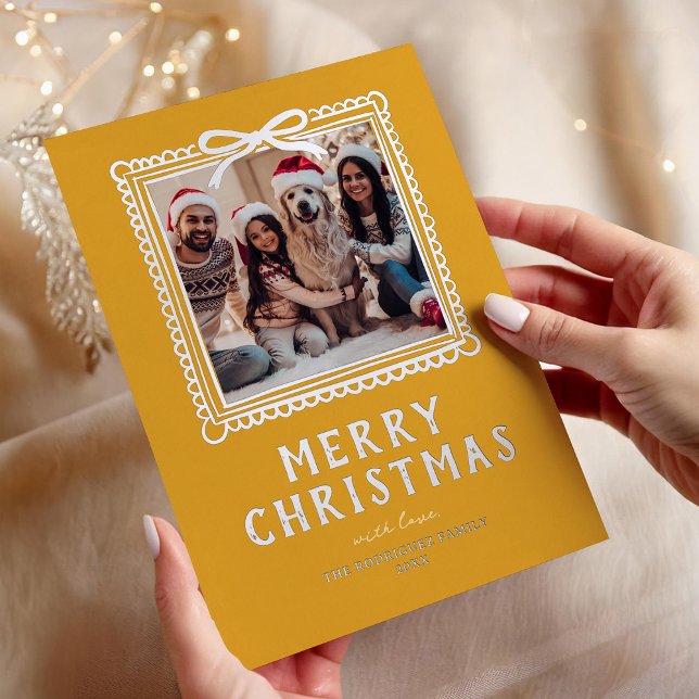 Doodle Family Photo Frame Christmas Foil Holiday Card (Creator Uploaded)