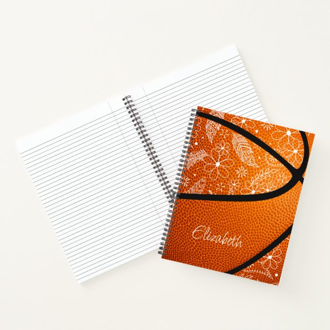 doodle feathers paislies flowers boho basketball notebook (Inside)