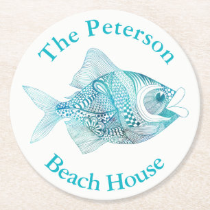 Doodle Fish Ocean Themed Paper Coasters