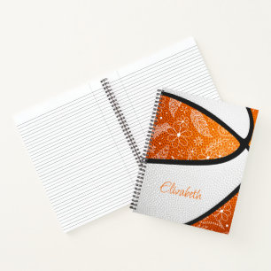 doodle floral boho orange white basketball notebook