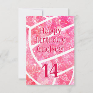 Doodle floral paisleys pink volleyball birthday card