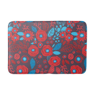 Doodle floral pattern bath mat
