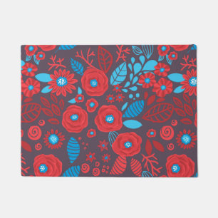 Doodle floral pattern doormat