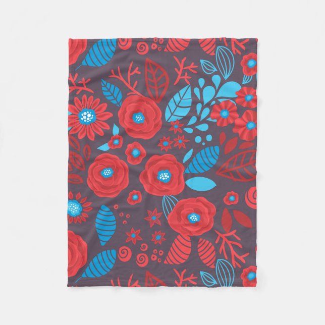 Doodle floral pattern fleece blanket (Front)