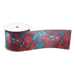 Doodle floral pattern satin ribbon