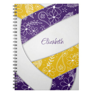 doodle floral purple gold boho volleyball notebook