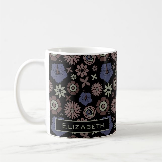 Doodle floral seamless pattern personalised name  coffee mug (Left)