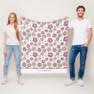 Doodle floral seamless pattern personalised name fleece blanket