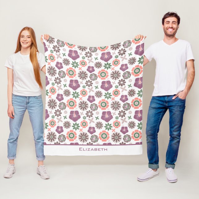 Doodle floral seamless pattern personalised name  fleece blanket (In Situ)