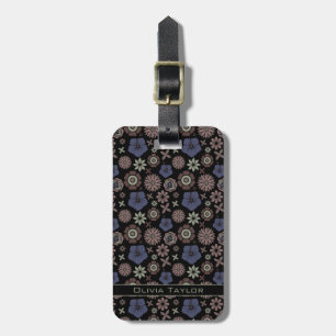 Doodle floral seamless pattern personalised name luggage tag