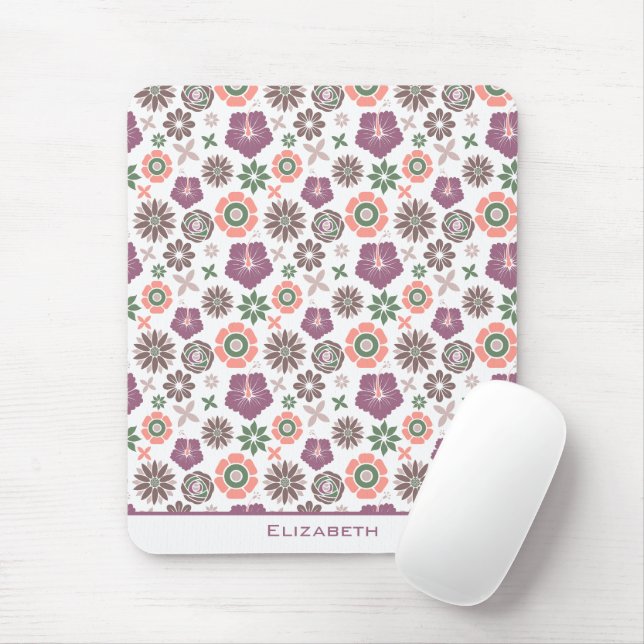 Doodle floral seamless pattern personalised name  mouse pad (With Mouse)