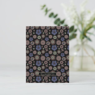 Doodle floral seamless pattern personalised name postcard