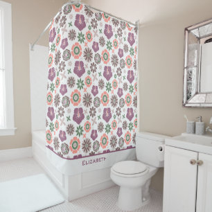 Doodle floral seamless pattern personalised name shower curtain