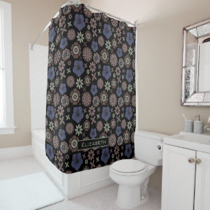 Doodle floral seamless pattern personalized name shower curtain