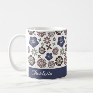 Doodle floral surface pattern personalised name coffee mug