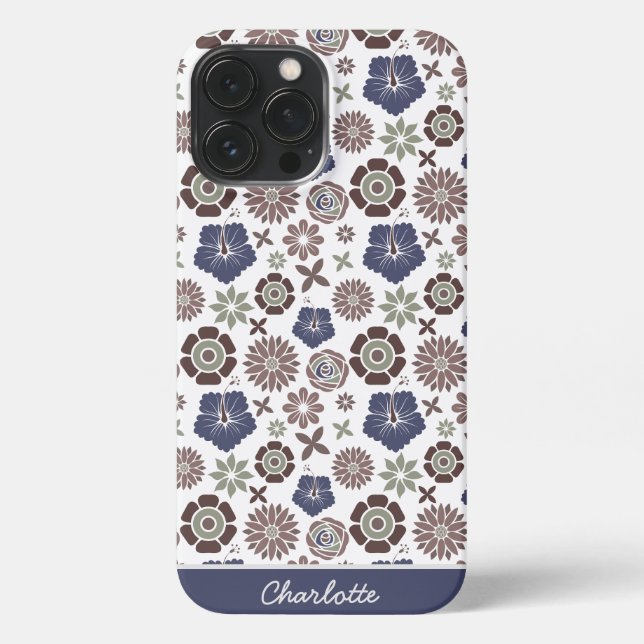 Doodle floral surface pattern personalised name iPhone case (Back)