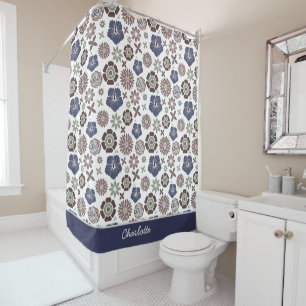 Doodle floral surface pattern personalised name shower curtain