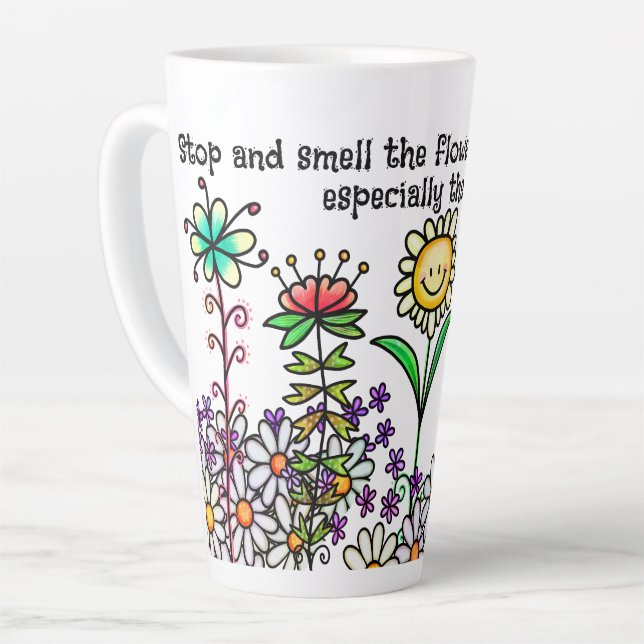 Doodle Flower Latte Mug (Left Angle)