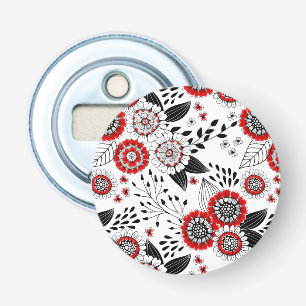 Doodle flowers and leaves in red and black bottle opener