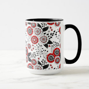 Doodle flowers and leaves in red and black mug