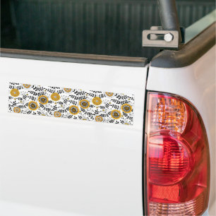 Doodle flowers and leaves in yellow and black bumper sticker