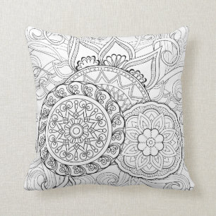 Doodle Flowers And Mandalas Cushion