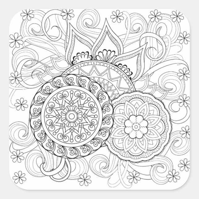 Doodle Flowers And Mandalas Square Sticker (Front)