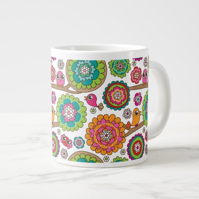 doodle flowers background pattern large coffee mug (Front Right)