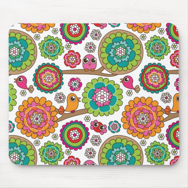 doodle flowers background pattern mouse pad (Front)