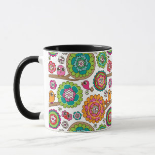 doodle flowers background pattern mug