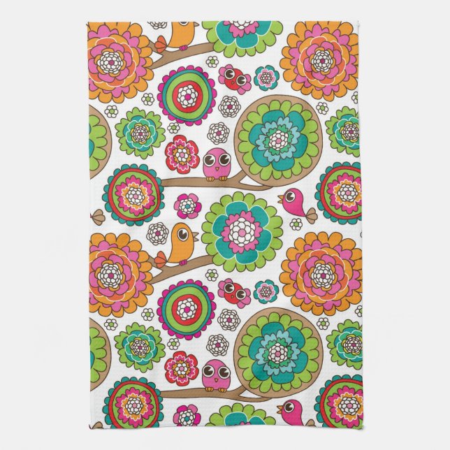 doodle flowers background pattern tea towel (Vertical)