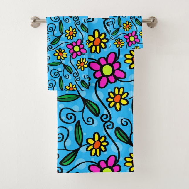 doodle flowers bath towel set (Insitu)
