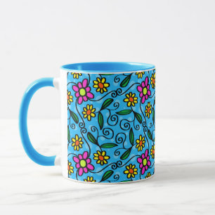 doodle flowers coffee mug