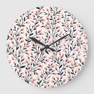 Doodle Flowers: Coral Floral Seamless. Large Clock
