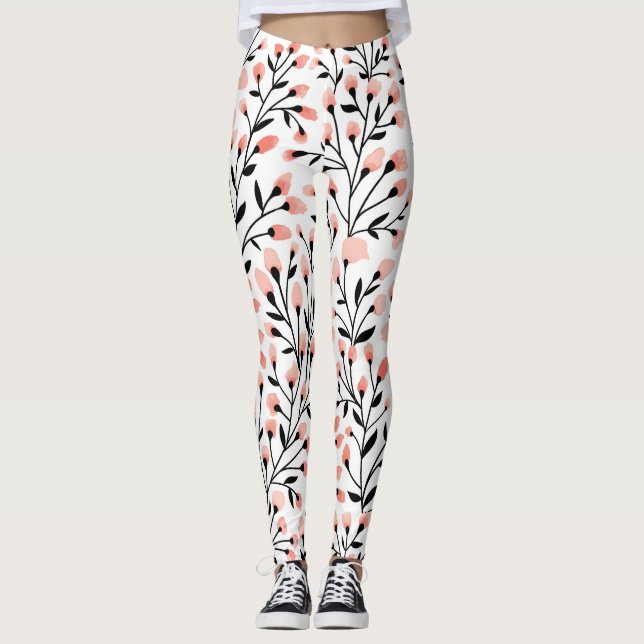 Doodle Flowers: Coral Floral Seamless. Leggings (Front)