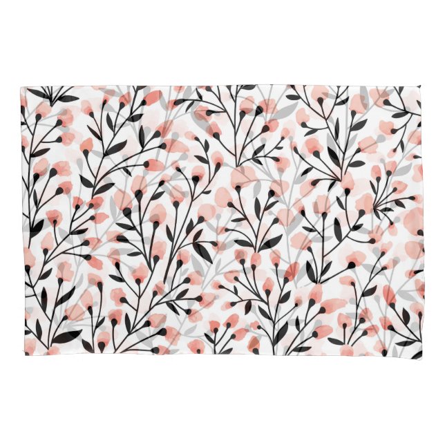 Doodle Flowers: Coral Floral Seamless. Pillowcase (Front)