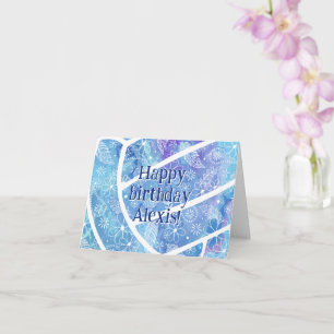 Doodle flowers feathers blue volleyball birthday card