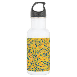Doodle flowers in blue and yellow 532 ml water bottle