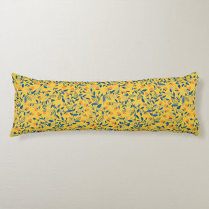 Doodle flowers in blue and yellow body cushion