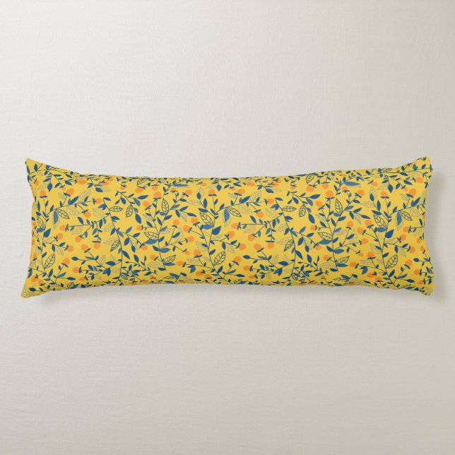 Doodle flowers in blue and yellow body cushion (Front)