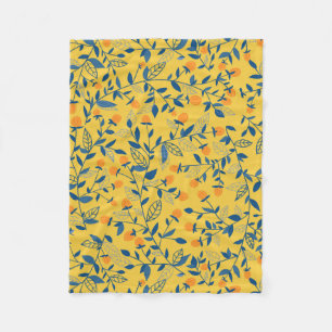 Doodle flowers in blue and yellow fleece blanket