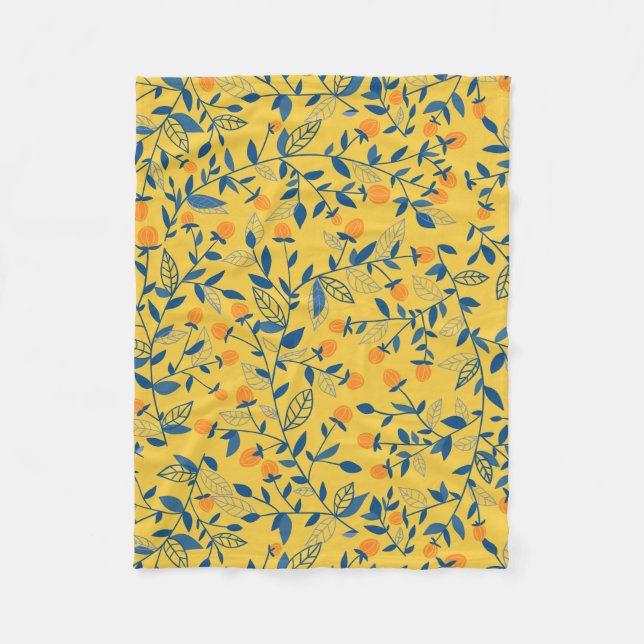 Doodle flowers in blue and yellow fleece blanket (Front)
