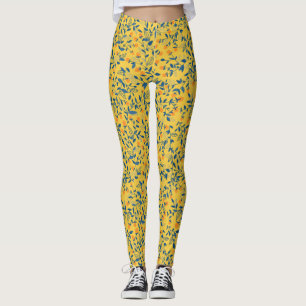 Doodle flowers in blue and yellow leggings