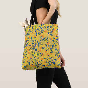 Doodle flowers in blue and yellow tote bag