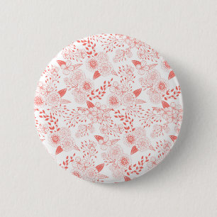 Doodle flowers in living coral 6 cm round badge