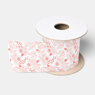 Doodle flowers in living coral satin ribbon