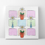 Doodle flowers in vases and pots Wrapped Canvas<br><div class="desc">Doodle flowers in vases and pots with green,  pink,  blue and brown squares as background.</div>