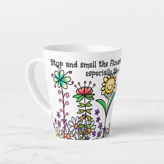 Doodle Flowers Latte Mug Small (Left Angle)